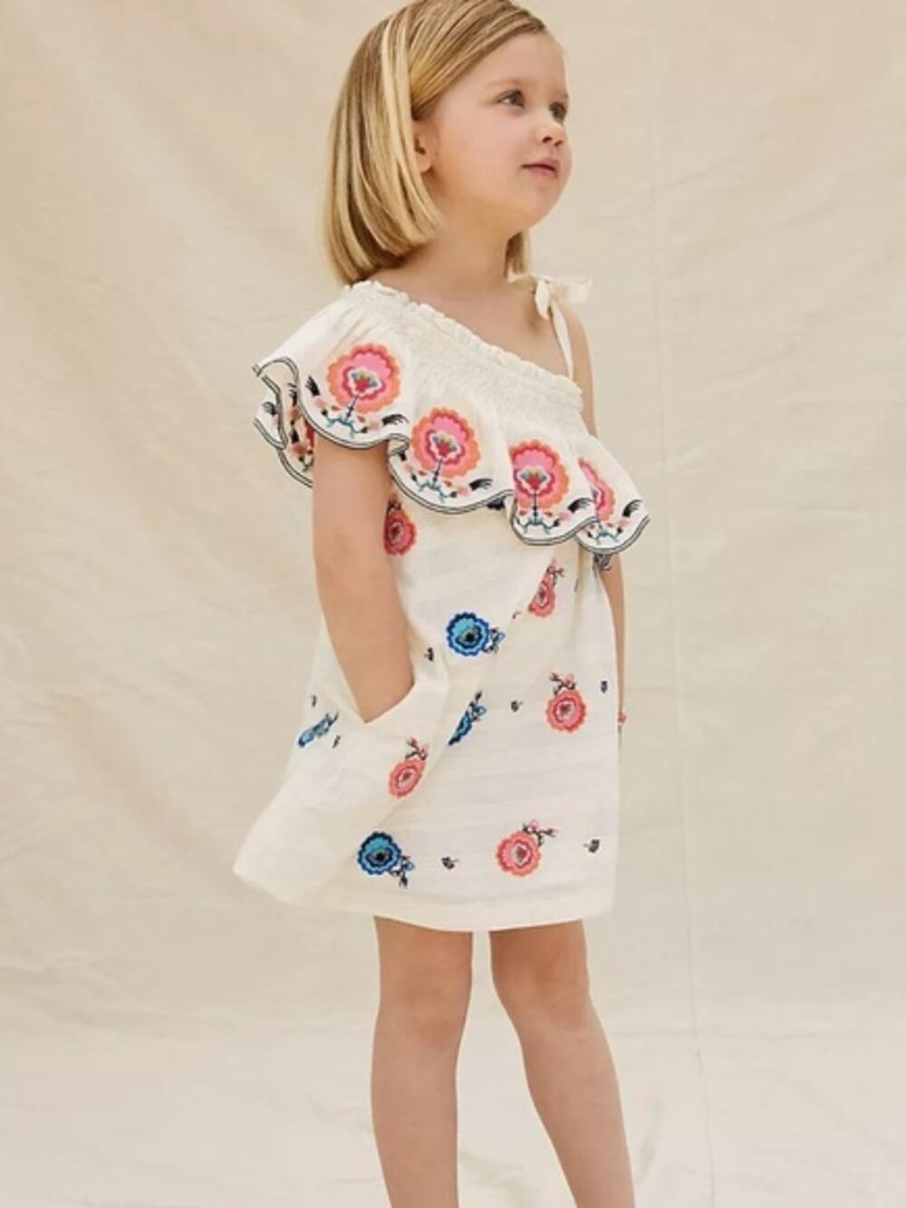 Anthro Plenty by Tracy Reese Embroidered One Shoulder Ruffle Floral Dress